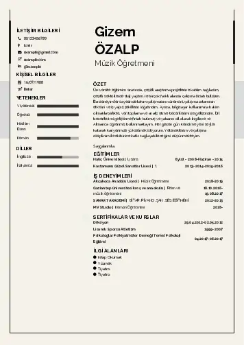 Müzik Öğretmeni Cv Örnekleri cv indir